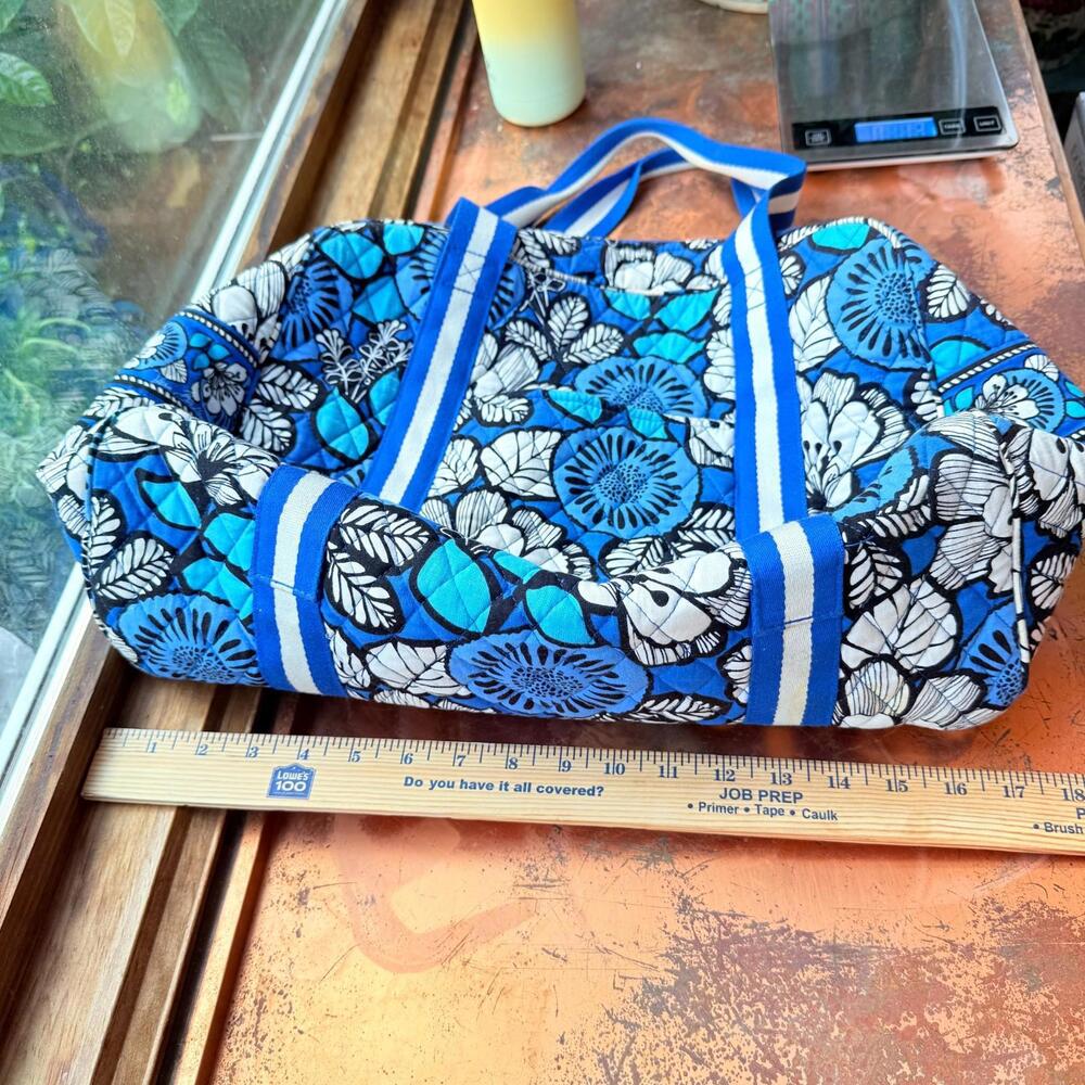 Vera Bradley Blue Bayou Travel Duffel Bag White Floral Chevron Gym Bag Carry On
